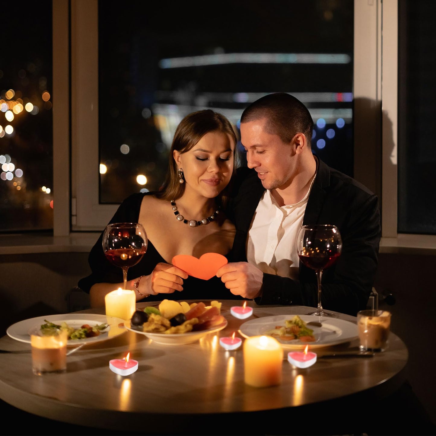 Heart Shaped Tealight Candles 50 Packs,25 * 2 Layers Romantic Love Unscented mokeless for Dinner Home Wedding (Red)