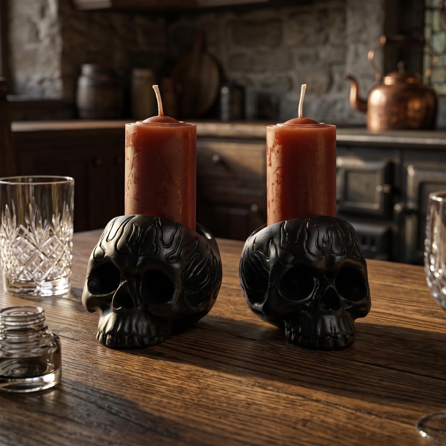 Skull Blood Candles 2 Pack - Bleeding Dripping Red Wax, Skeleton Reversing Skul Candle, Magic Skulls Candlestick Spooky Gothic Bar Decoration - 3.54 x 2.56 x 2.36-8 Hour Burn Time - Gute