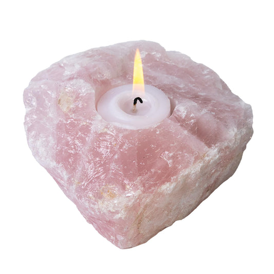 Nature’s Decorations Tealight Candle Holder - Real Rose Quartz Natural Stone Crystal Perfect for Home & Kitchen Geode Decor, and Centerpieces, Ideal as Candlestick Holder, 3 x 3 x 1.5 Inches