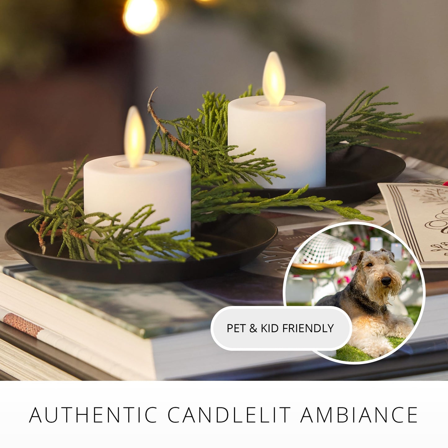 Luminara Moving Flame LED Flameless Tealight (1.4" x 2") Remote Ready Battery Operated Plastic LED Flameless Tea Light - Smooth Matte - Pearl Ivory (2-Pack White)