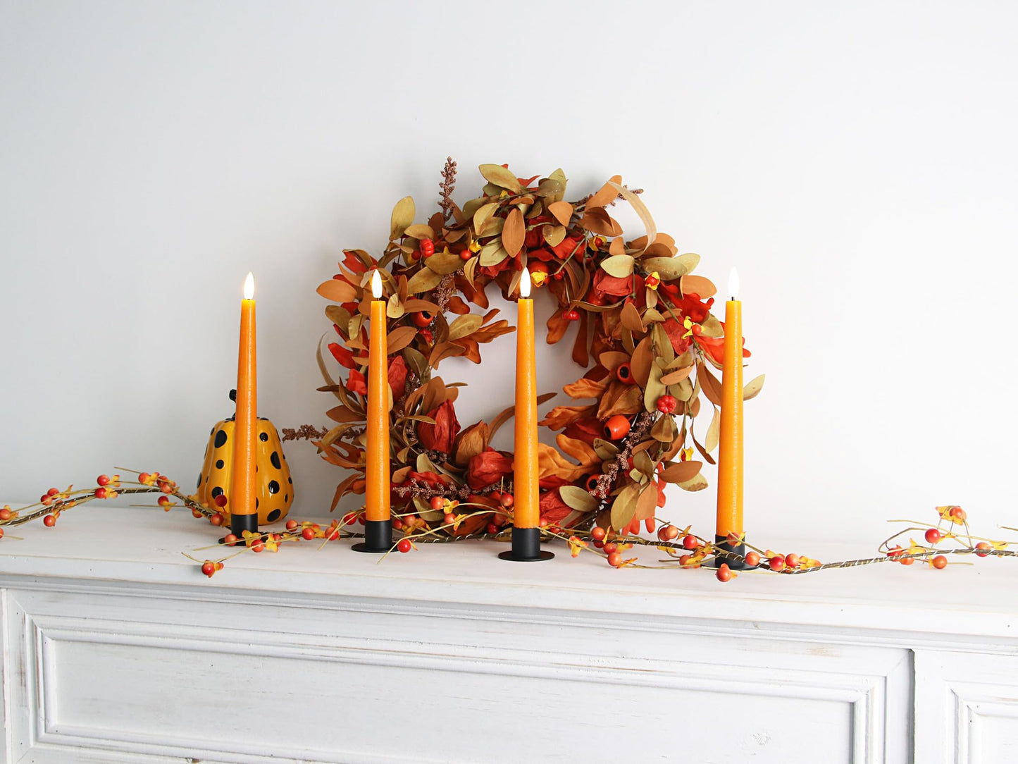 Fanna 9.6" Orange Real Wax Flameless Taper Candles with Timer, Battery Operated Led Candlesticks for Halloween, Harvest and Fall, Remote and Batteries Included - Set of 4