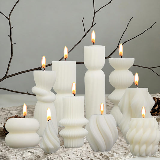 PEDOBALI 10 Pcs Pillar Candles White Aesthetic Modern Candles Set Soy Wax Handmade Ribbed Decor for Housewarming Gift, Home Decor, Table Decor, Shelf