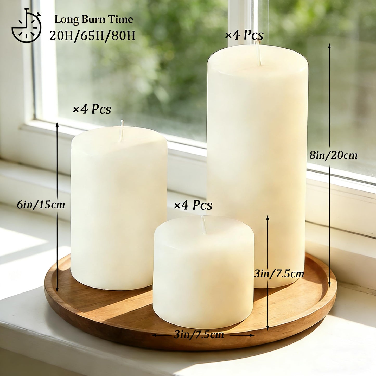 Trxvxo 12 Pcs Ivory Pillar Candles Bulk Set, 3 Different Lengths 3 x 3/6/8 Inch (4 Each), Dripless Unscented Smokeless,Hurricane Candles,Gives You a Better Atmosphere When Organizing an Event Party.