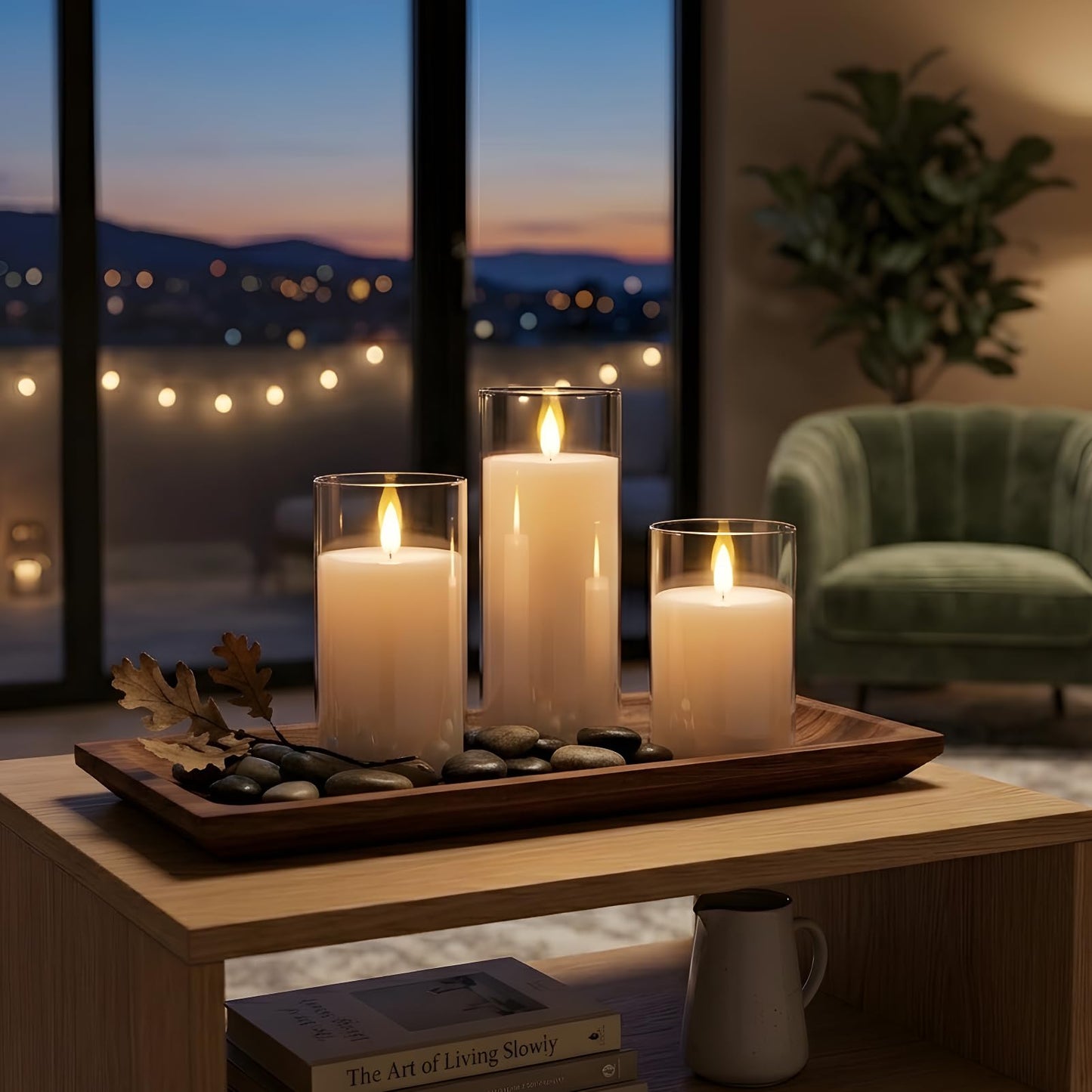 NICEME Flickering Flameless Candles with Remote Control Timer Unbreakable Acrylic Battery Operated LED Candles with Flickering Flame 3D Wick for Romantic Ambience Home Decor Set of 3, D3” xH4” 5” 6”