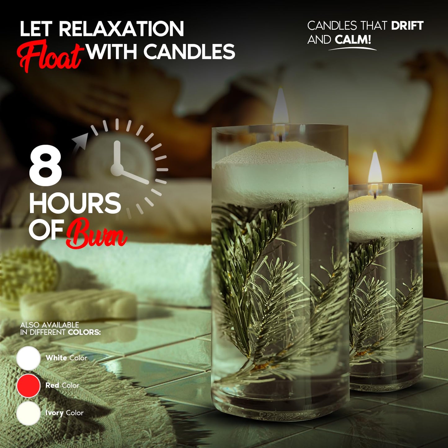 Candle Charisma White Floating Candles 3 Inch (Set of 24) – 8-Hour Dripless, Smokeless Burn with Natural Flickering Flame – Perfect for Weddings, Centerpieces, Pool Nights & Special Events
