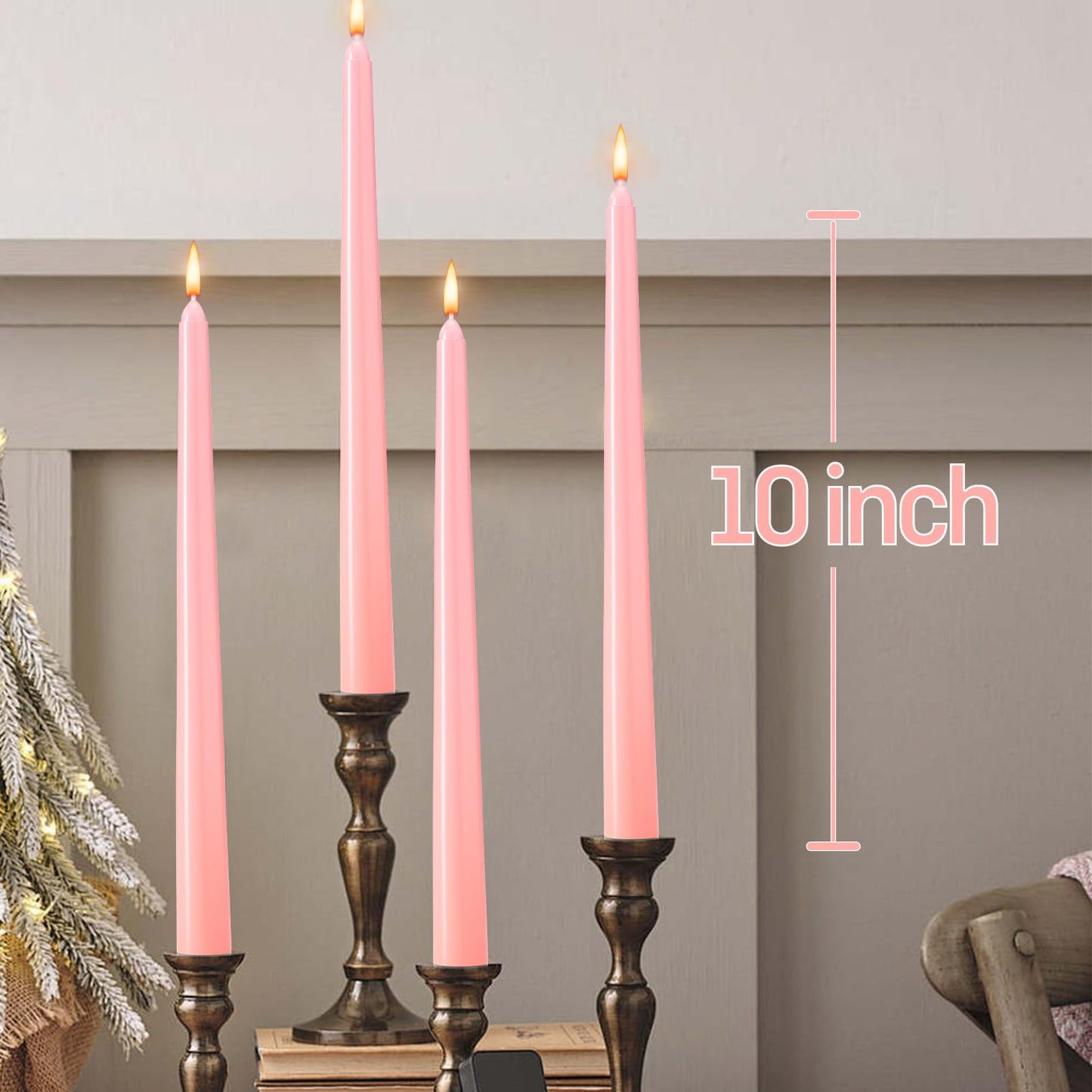 Hausware 36 Pack Taper Candles, 8 Hour Burn Time,Unscented Dripless and Smokeless, 10 inch Elegant Premium Quality Dinner Candle for Home Décor, Restaurant, Wedding, Party Candlesticks (Pink)