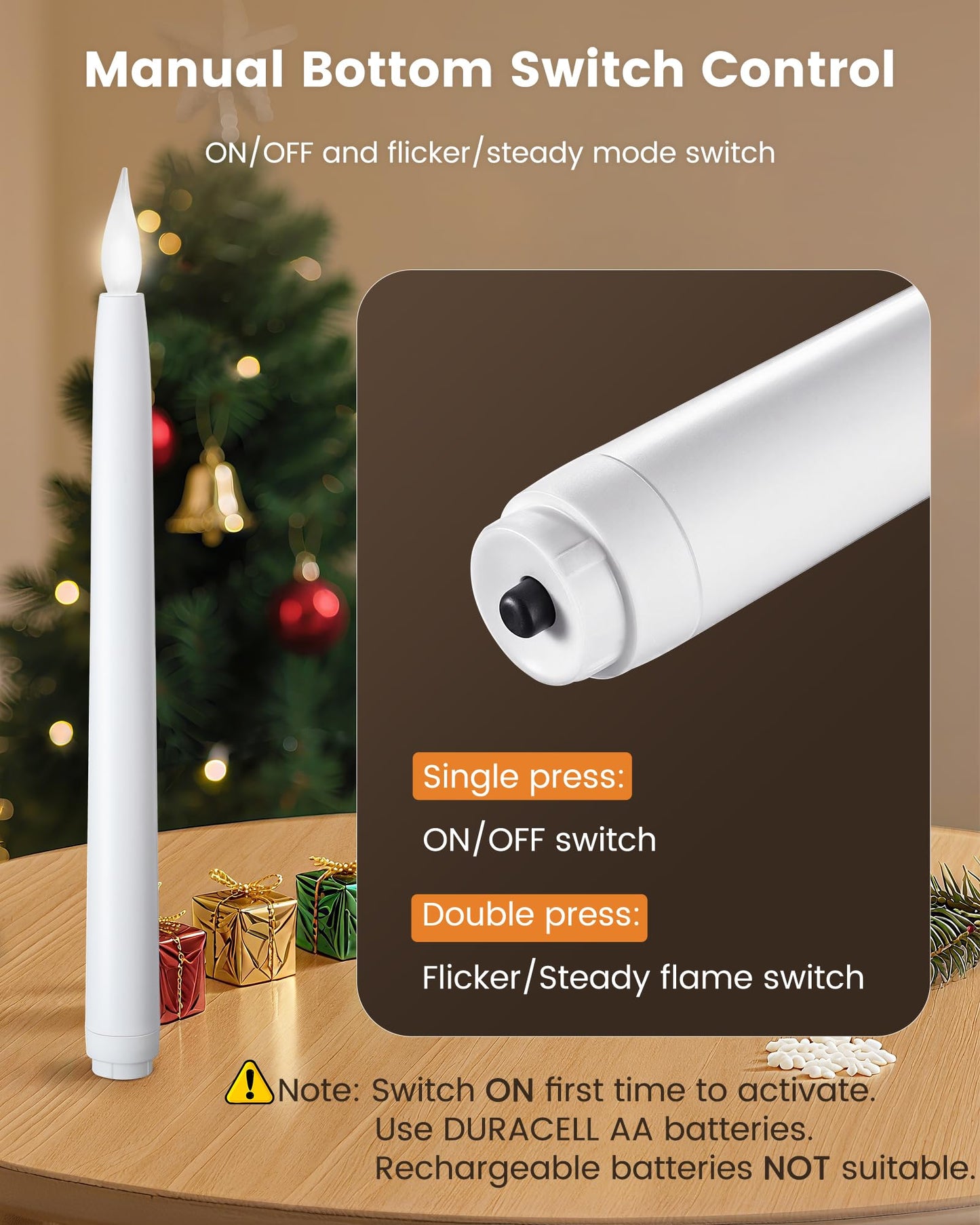 SURAIELEC Christmas Battery Operated Window Candle wiith 6H Timer, 10.5'' Taper Window Candle, Clear Flameless LED Candles, 1.7‘’ Narrow Base, Matte Black, 4-Pack (Rechargeable Battery Not Compatible)
