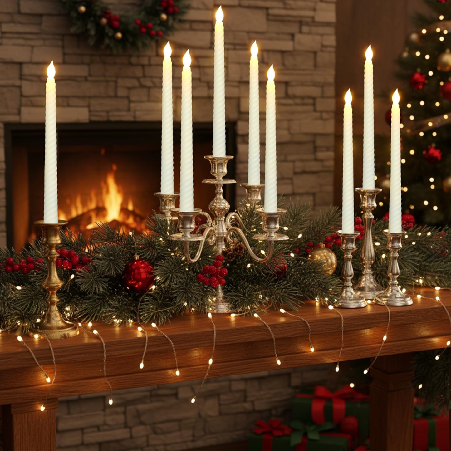 Retisee 50 Pack Easter Flameless Taper Candles 10.6" Spiral Battery Operated Bulk Pastel LED Taper Candles Flickering LED Candlesticks for Easter Wedding Dinner Table Home Decor(Ivory)
