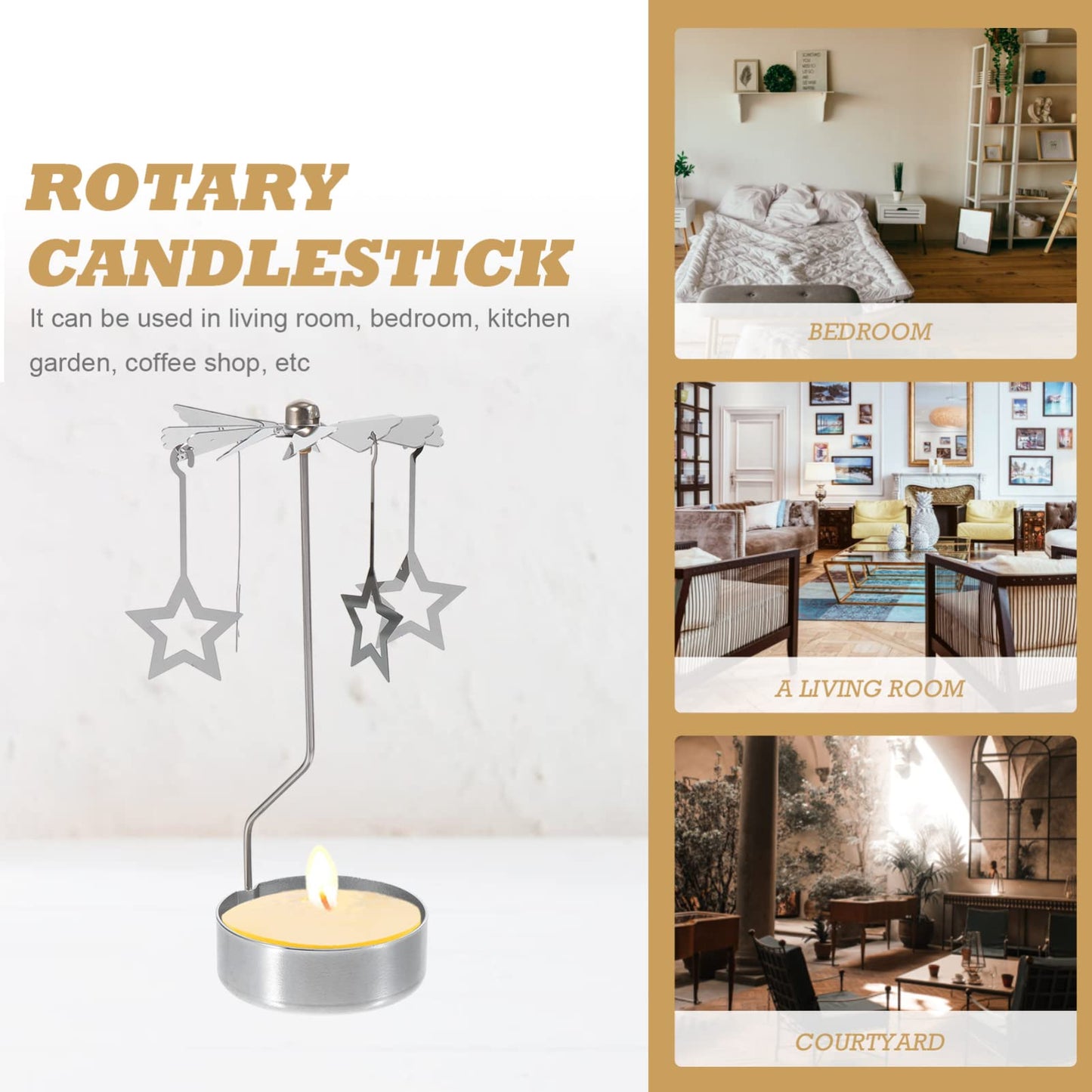 Beaupretty Romantic Rotating Candlestick Holder Elegant Star Design for Party Table Decoration for Home Decor and Special Occasions