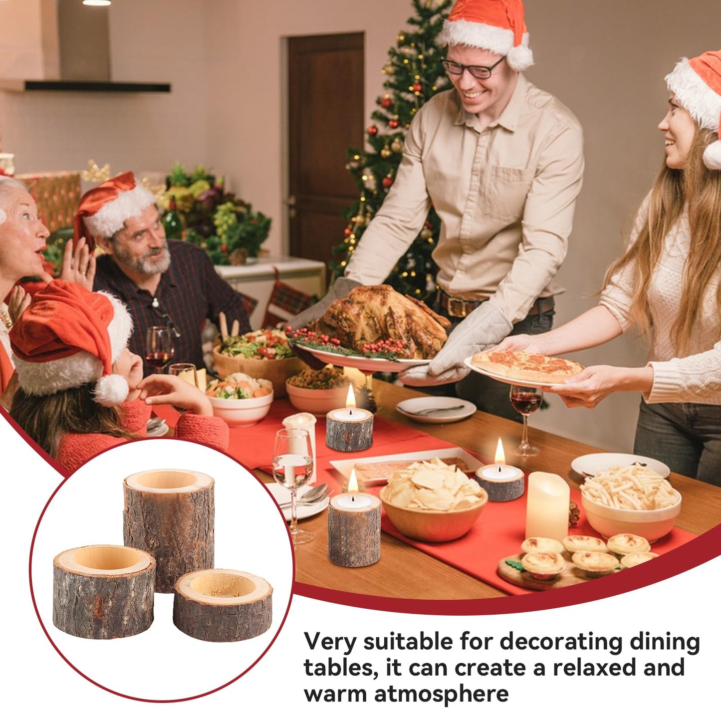 3PCS Wooden Tealight Candle Holder, Birch Logs Candle Holder Stand Wood Votive Tealight Holder Candlestick Centerpiece for Rustic Wedding Party Birthday Holiday Decor