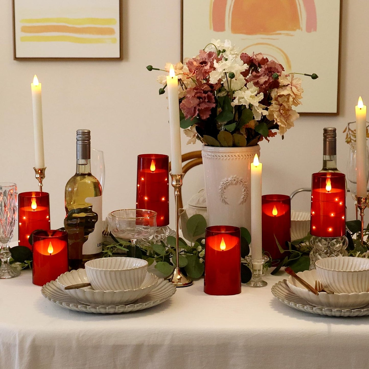 NURADA Flameless Candles with Remote Timer: 3D Wick Battery Operated Led Pillar Candle Fake Candles Set for Wedding Birthday Halloween Christmas Decorations - Red