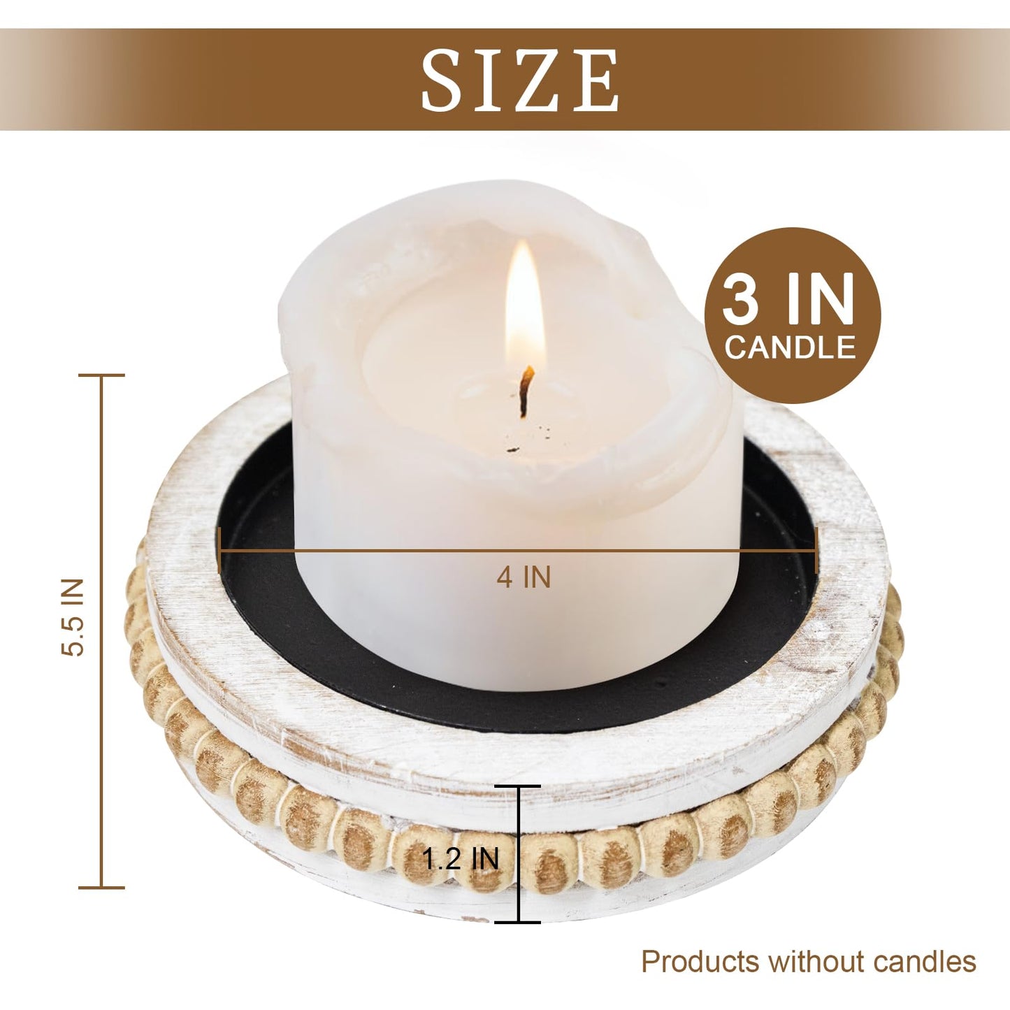 Candle Pedestal for Pillar Candle Set of 2, Rustic Round Beaded Risers Wood Tray, Farmhouse Wood Beaded Trayfor Tiered Tray, Candle, Mug Display Decorative, Table Centerpiece, Antique White