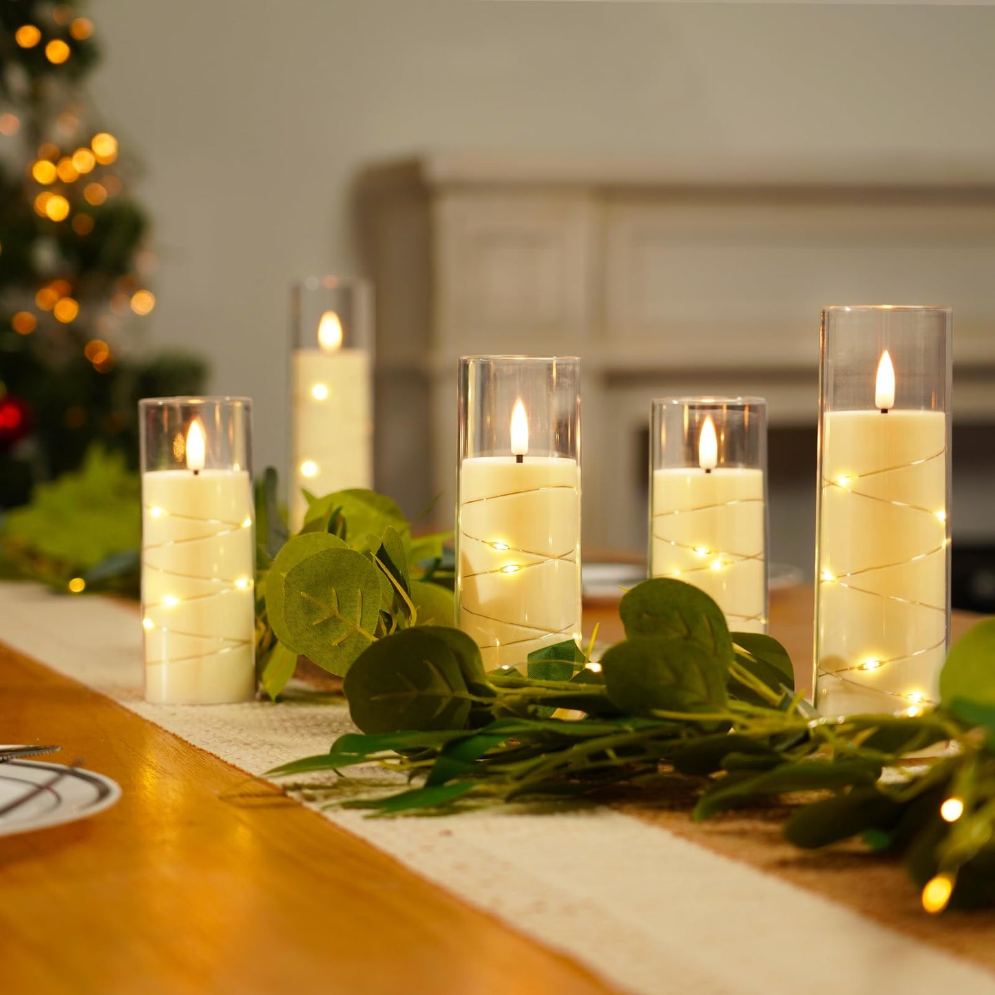 Homemory Ivory Flameless LED Candles with Remote Control & Timer, Battery Operated Star Lights, Fake Candles, Star Lights Set of 5 for Wedding Decor