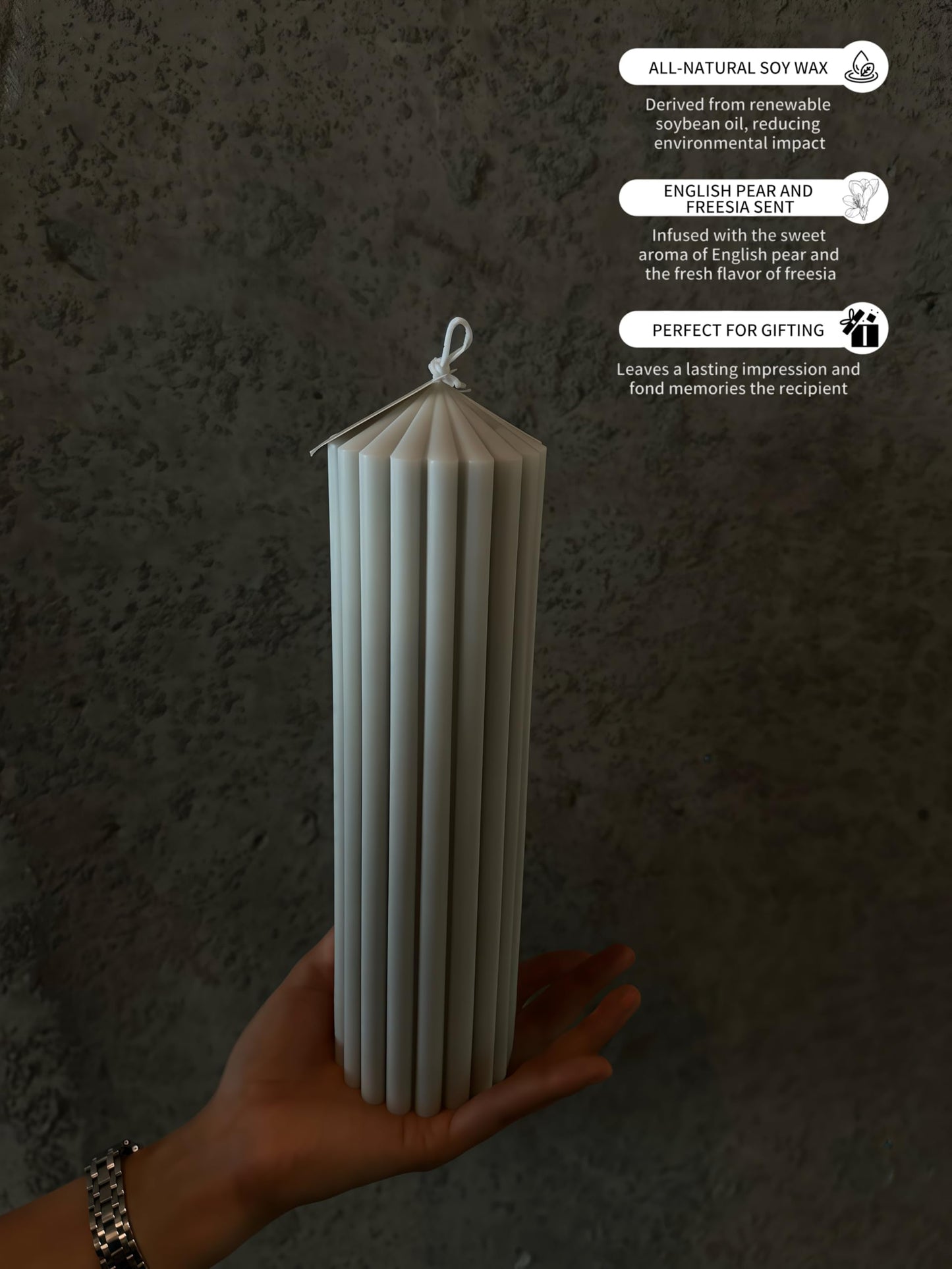 Hyznengu Ribbed Peak Pillar Candle- Large Handmade Scented Soy Wax Candle with Elegant Bubble Aesthetic， Housewarming Gift, Shelf & Coffee Table Centerpiece, Gray (Large)
