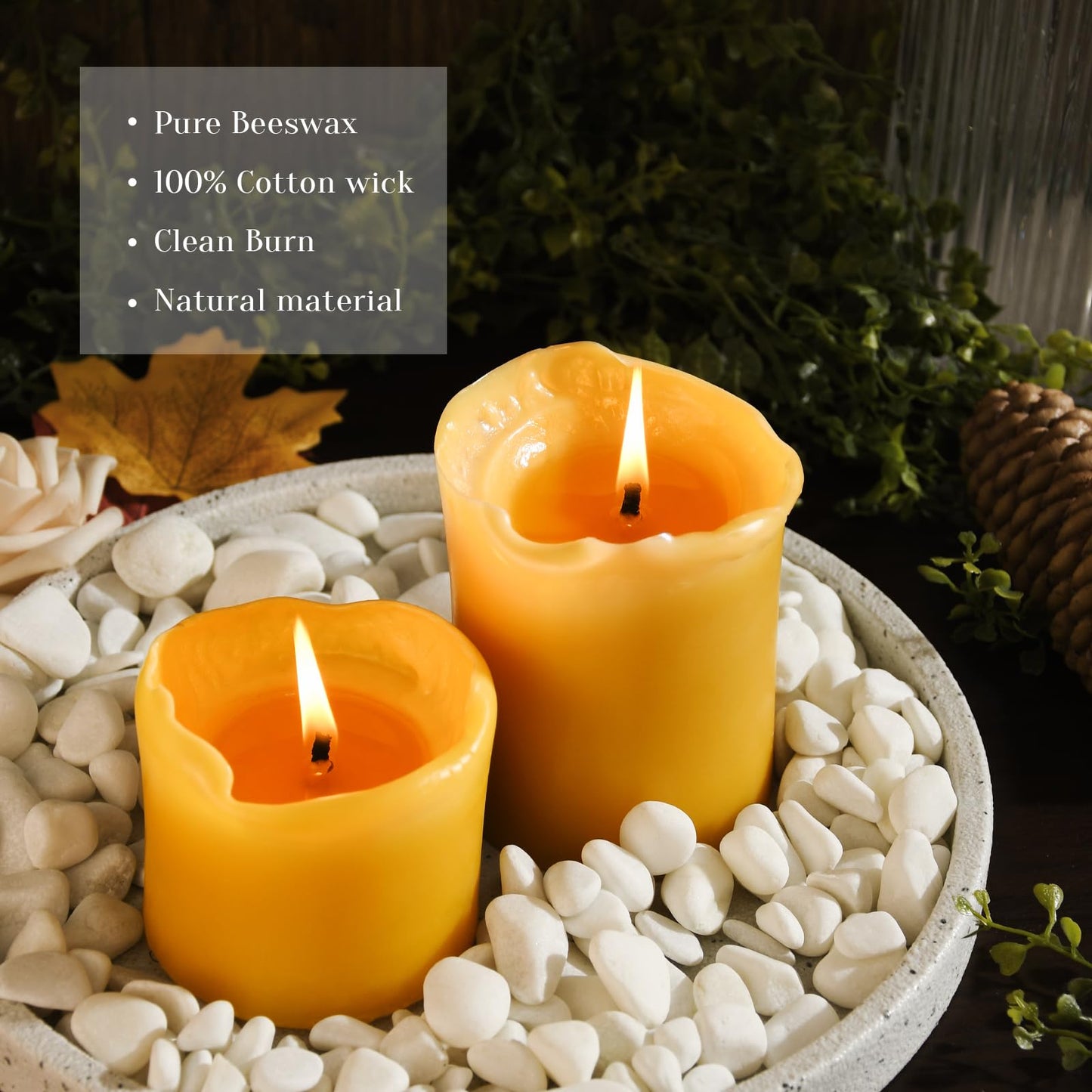 3 inch Thick Natural Yellow Beeswax Pillar Candles - 3 Pack - 100% Pure Bees Wax Candles 6 inch Tall, Long Burning, Unscented Smokeless & Dripless, for Emergency, Prayer, Home Decor, Relaxation