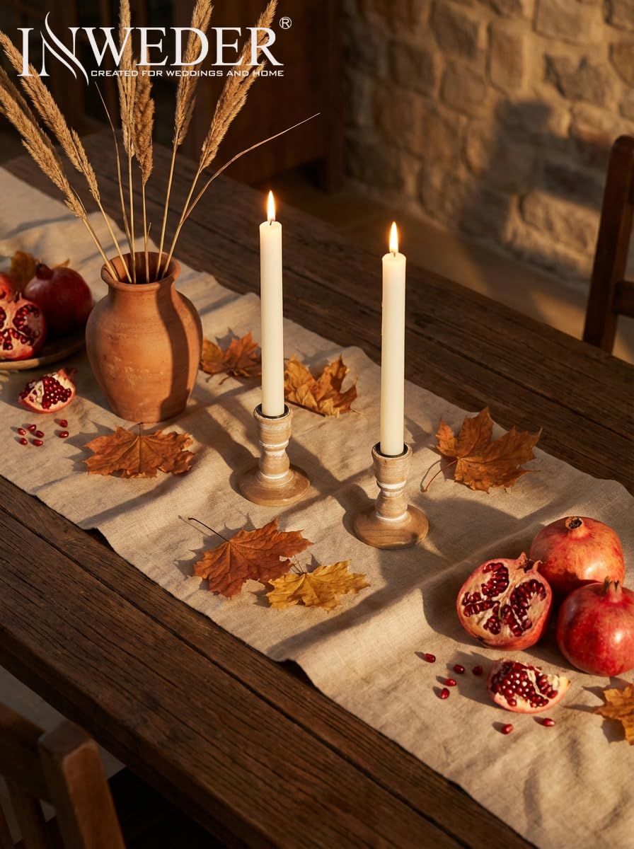 Inweder Wooden Taper Candle Holders: Wood Candlestick Holders Rustic Farmhouse Fall Decor for Living Room Dinning Table Centerpiece Christmas Set of 10