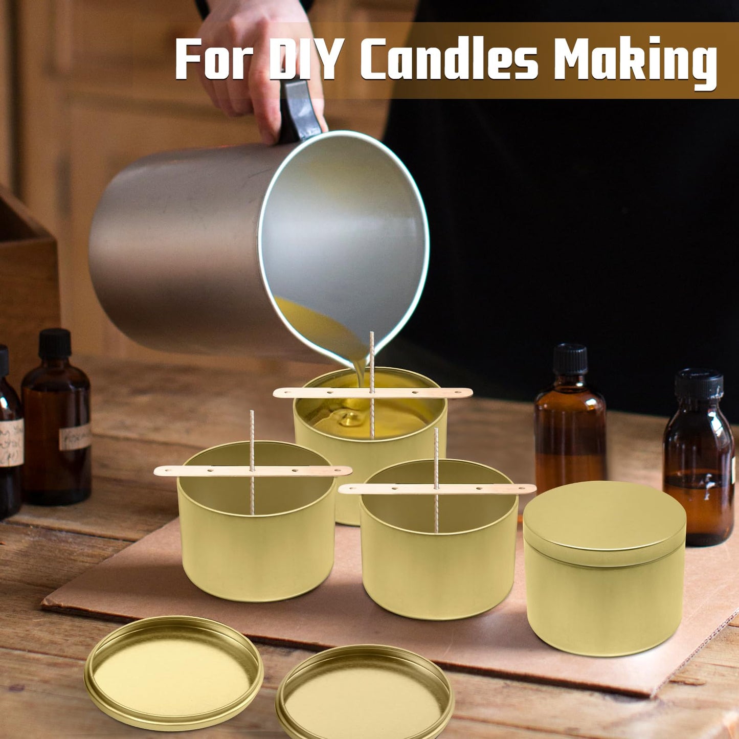 YJHSS 24-Pack 8oz Candle Tins with Lids, Metal Candle Jars for Candle Making, Empty Containers Vessels Bulk for Small Business & Beginners DIY Storage -Gold