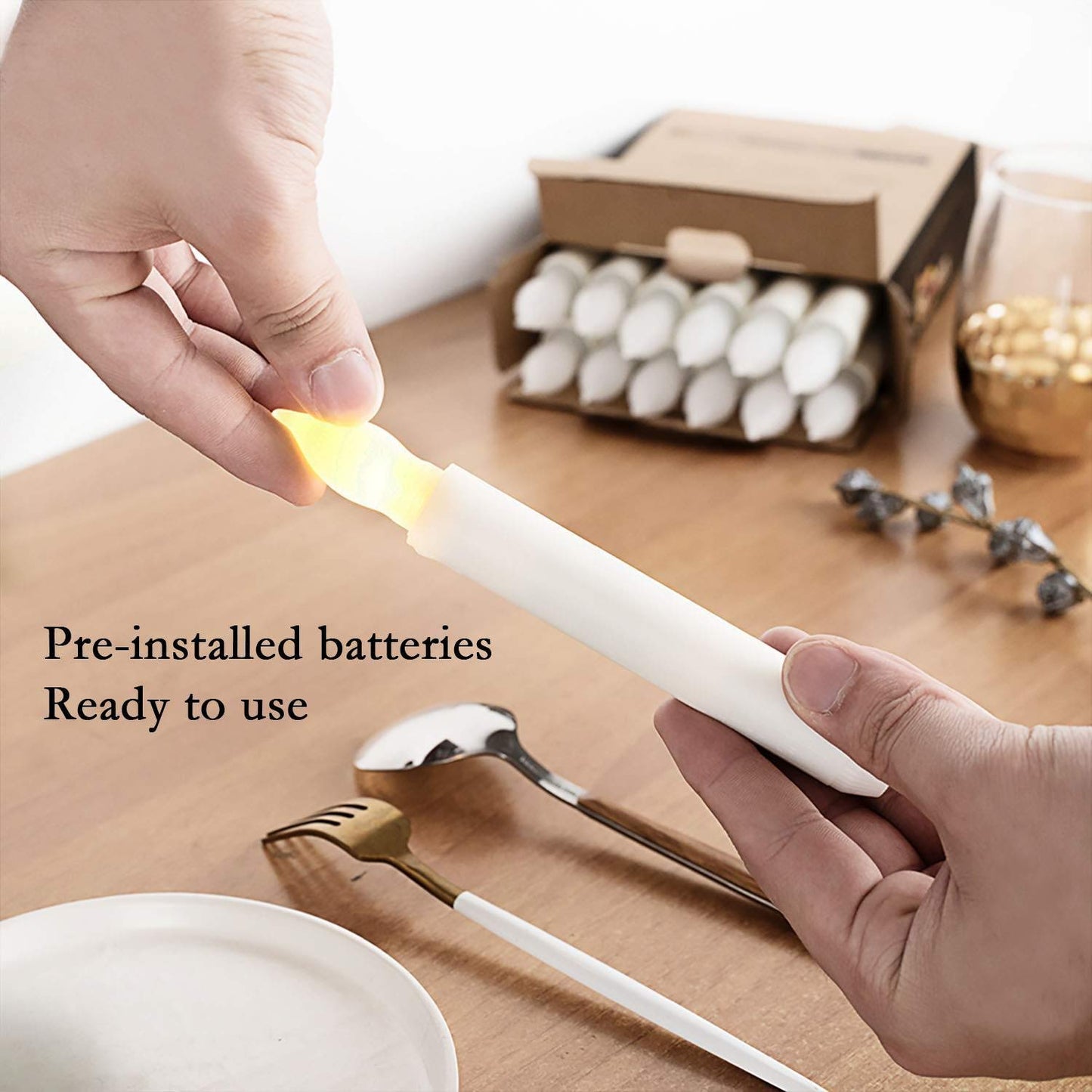 xunhuimemory 24 PCS Flameless LED Taper Candles Lights, Battery Operated Candlesticks with Warm White Flickering Flame, 0.79 x 6.5 Inches Dripless Fake Floating Taper Candles for Church Wedding Xmas