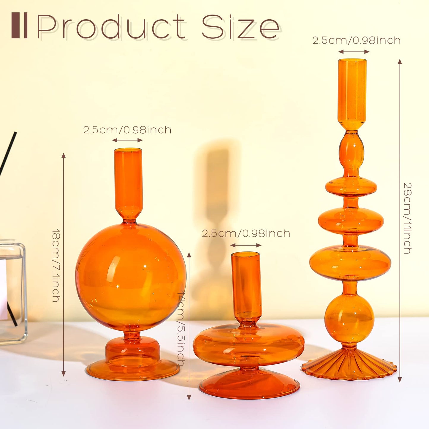 Rtteri 3 Pcs Glass Candlestick Holders Glass Candle Holders Groovy Wavy Elegant Taper Candle Stick for Wedding Home Birthday Party Easter St Patricks Day Decoration Windowsill Decor(Brown)