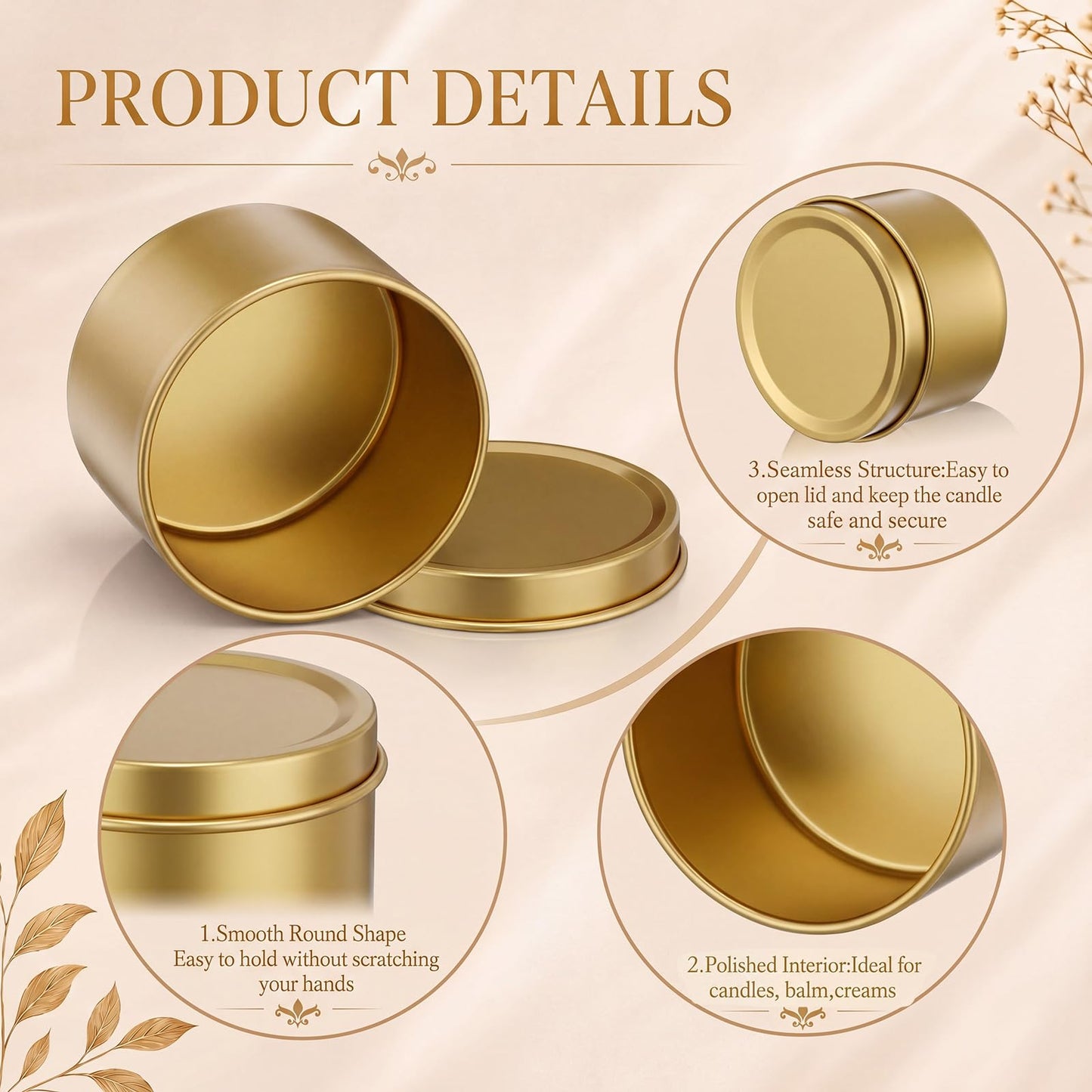 Suclain 100 Pack Gold Candle Jars for Making Candles Bulk, 3oz Mini Empty Candle Tins with Lids Heatproof Tinplate Metal Candles Containers for DIY Making, Arts & Crafts, Sample Storage, Party Gifts