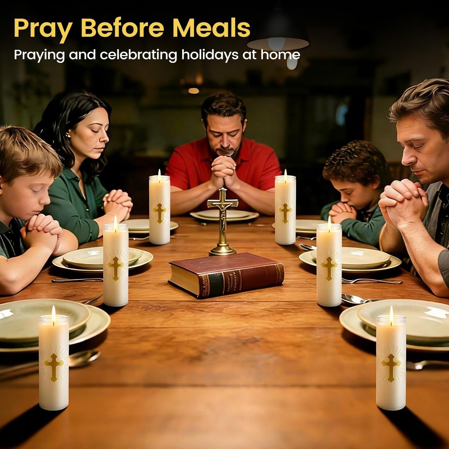 ARQRHTLY 6 Pcs Natural Soy Wax Prayer Candles 7 Day Devotional Candle in Glass 100 Hours Long Burn Time Religious Catholic Christian Spiritual Decor for Memorials Vigil Church Home Altar Bless Novena