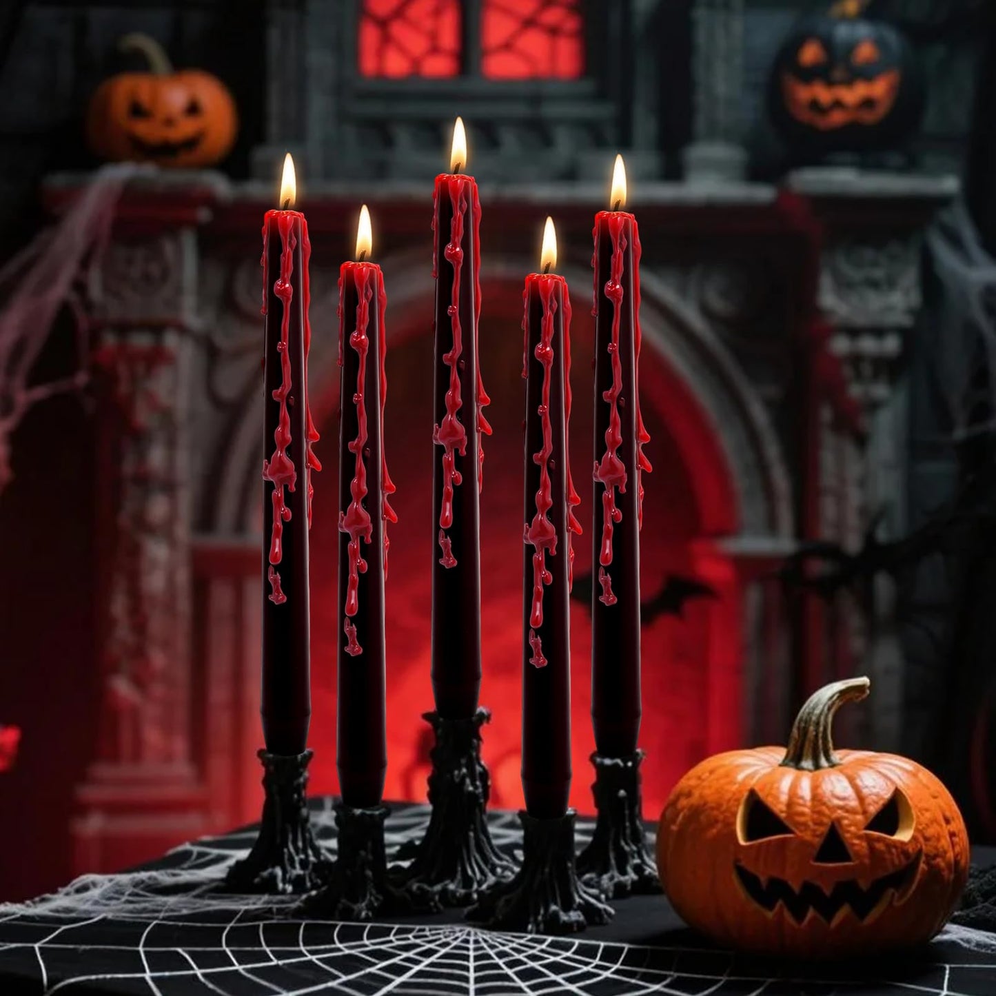 8 Pack Vampire Tears Taper Candles, 10 inch Tall Bleeding Candles, Soundvalue Unscented Black Tapered Candlesticks, Spooky Blood Drip Candle Set for Halloween Party Gothic Home Decorations