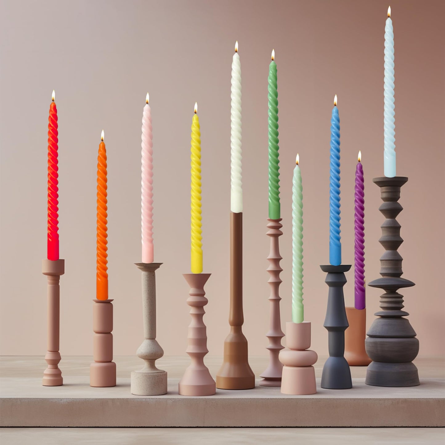 LPUSA Green Spiral Taper Candles Unscented Smokeless Long Tall Tapered Candles for Candlesticks Sticks Wedding Advent Home Decor Dinner Christmas,10 Inch,12 Pack(E-Gradient Green)