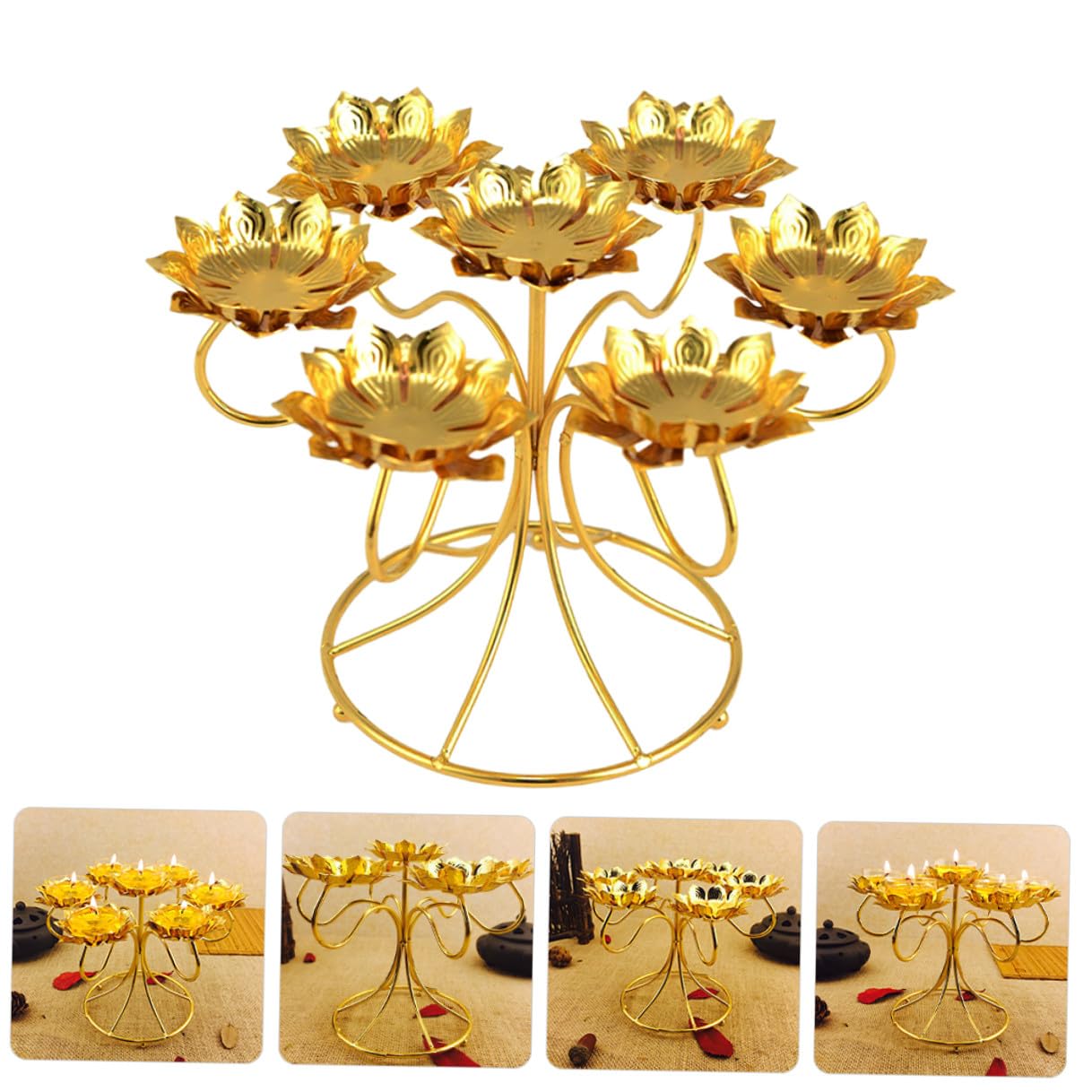 Lurrose Metal Lotus Shaped Tealight Candle Holder Alloy Heat-Resistant Candle Stand Not Easy to Deform for Bedroom and Living Room Furniture Decoration