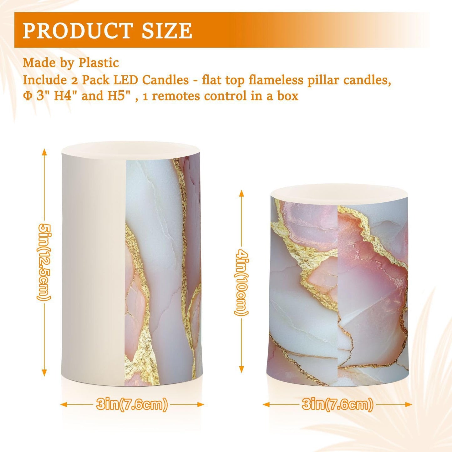 Flameless Pillar Candle Battery Powered Led Pillar Candles for Outdoor Marble Blush White