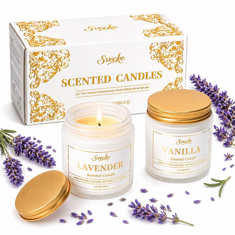 SVECKE Home Scented Candles Set, 7 oz 2 Pack Soy Wax Candles, Aromatherapy Candle Gift for Women and Men, Decorative Candles for Bedroom Living Room