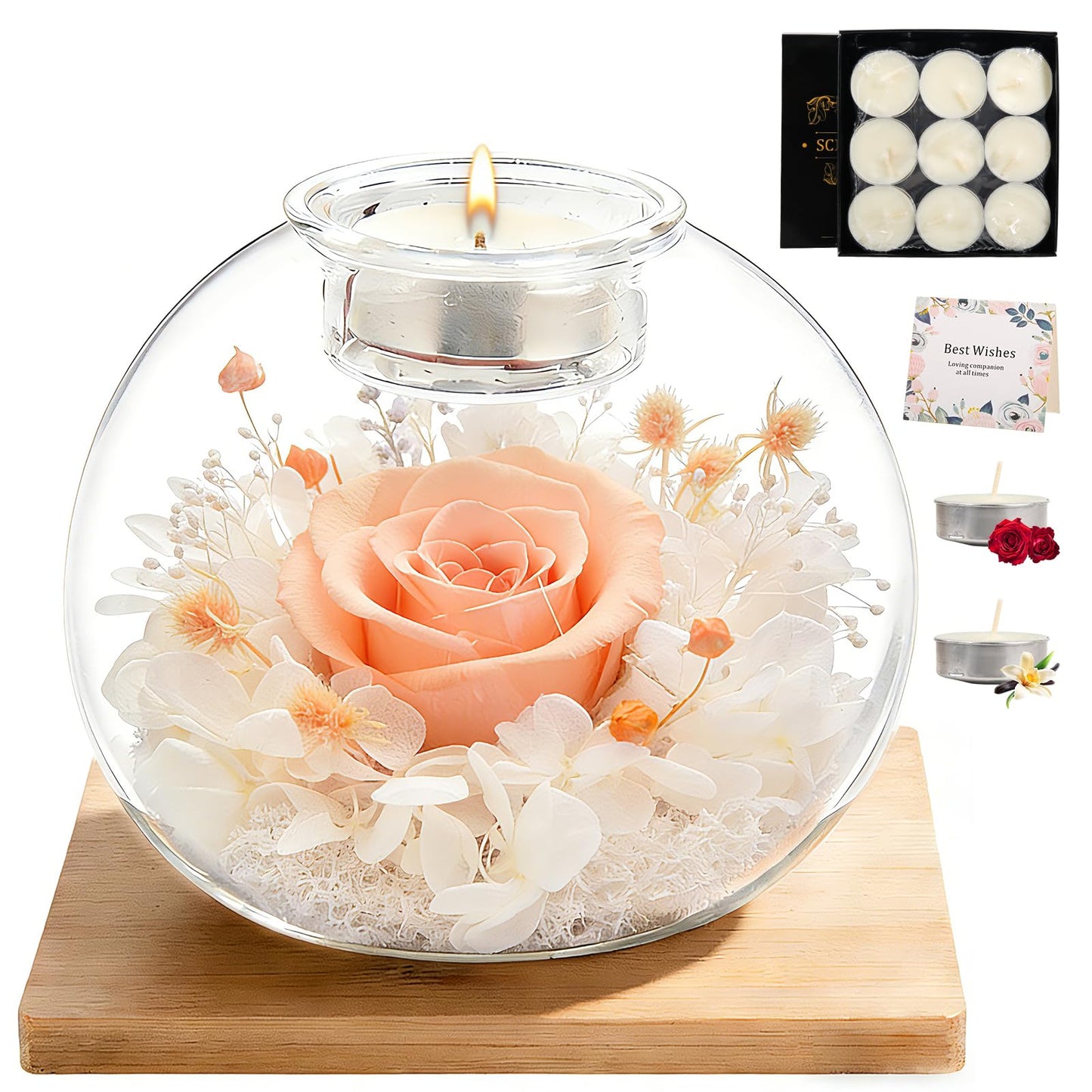 DDXXZHU Gift for Women Preserved Rose Flowers Glass Candle Decor Eternal Love Preserved Flower Gift Birthday Flowers for Women Delivery Prime Set Perfect Glass Flowers(Champagne)