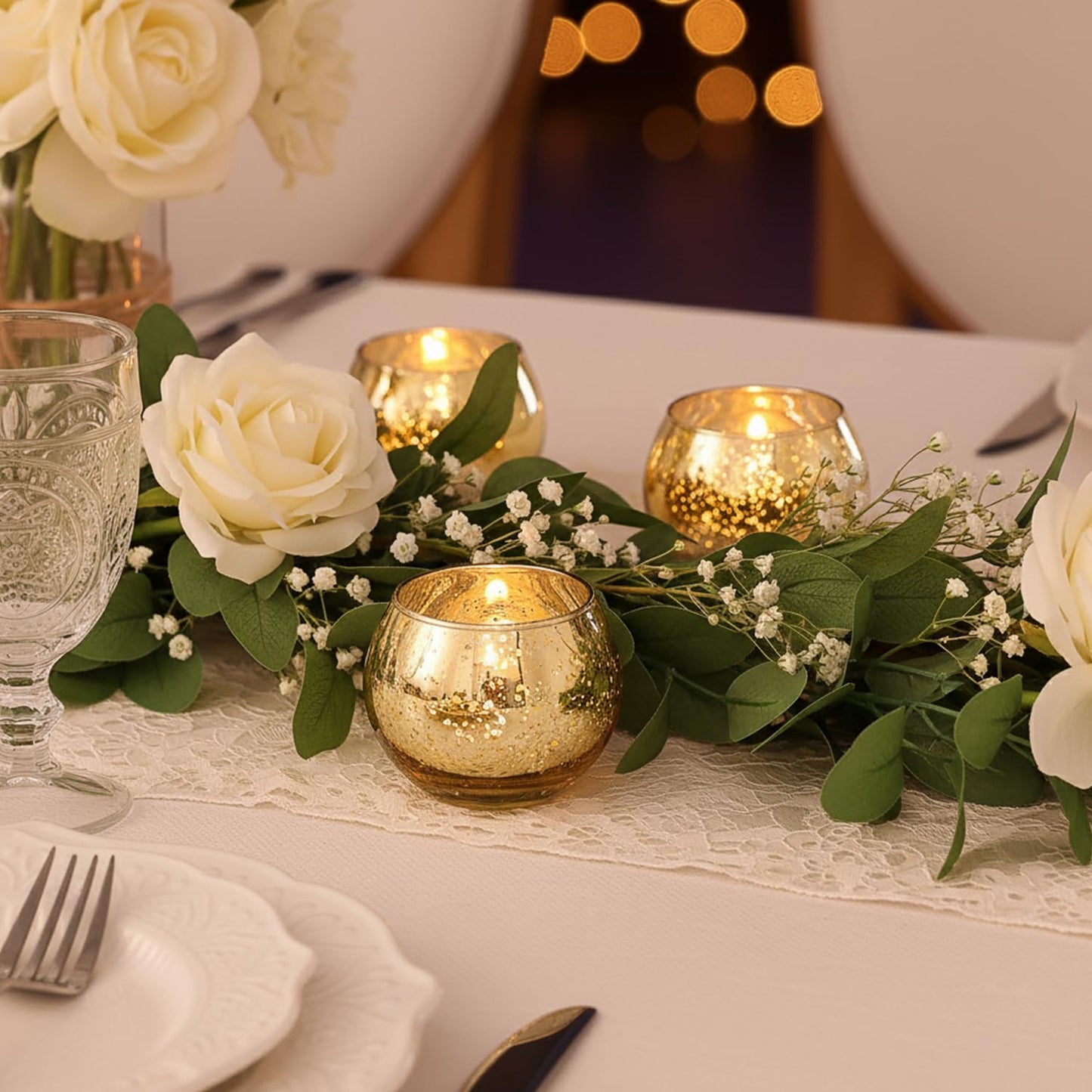 LAMORGIFT 24 Pcs Gold Votive Candle Holders -Gold centerpieces for Wedding Table Decor, Mercury Tealight Candle Holder for Bridal Shower, Engagement, Birthday Party Decorations