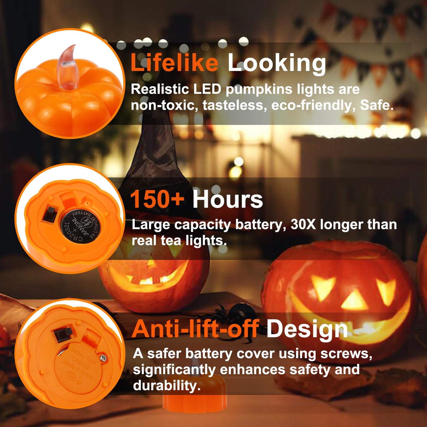 CESOF Pumpkin Tea Lights Fall Decorations, 12 Pack LED Orange Pumpkin Lights Flameless Candles Battery Operated, Halloween Thanksgiving Flickering Tealight Candle for Home Table Indoor Party Decor