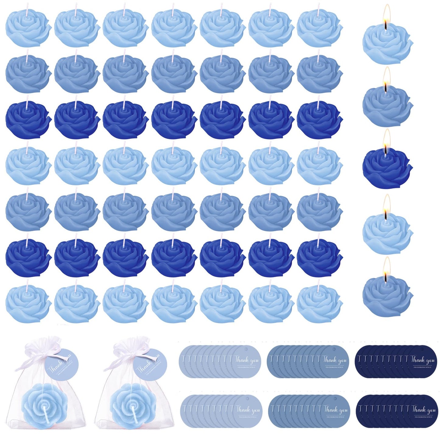 Treela 50 Set Flower Candles Wedding Favor for Guests Mini Blue Rose Shaped Tealight Candles for Return Gift Wedding Birthday Bridal Shower Housewarming Party