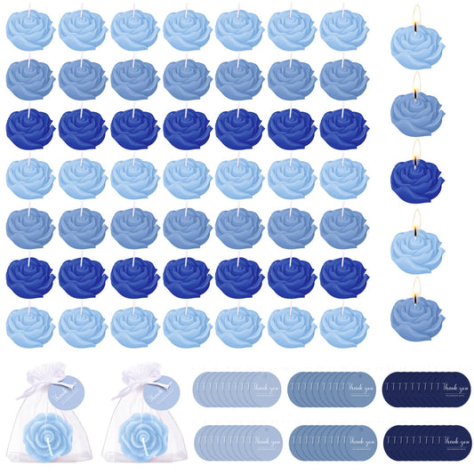 Treela 50 Set Flower Candles Wedding Favor for Guests Mini Blue Rose Shaped Tealight Candles for Return Gift Wedding Birthday Bridal Shower Housewarming Party