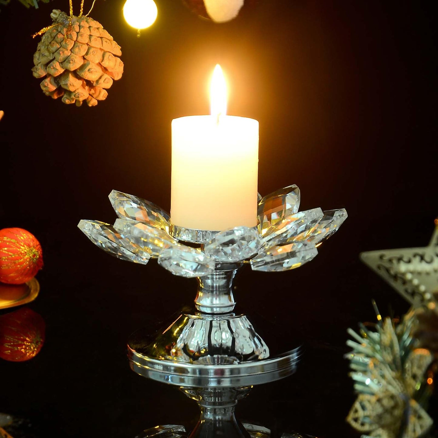 12 PCS Silver Crystal Flower Tea Light Holder, Bulk Glass Tealight Candlestick with Metal Base, Votive Candle for Table Centerpiece, Wedding,Parties Decor, Nice Gift