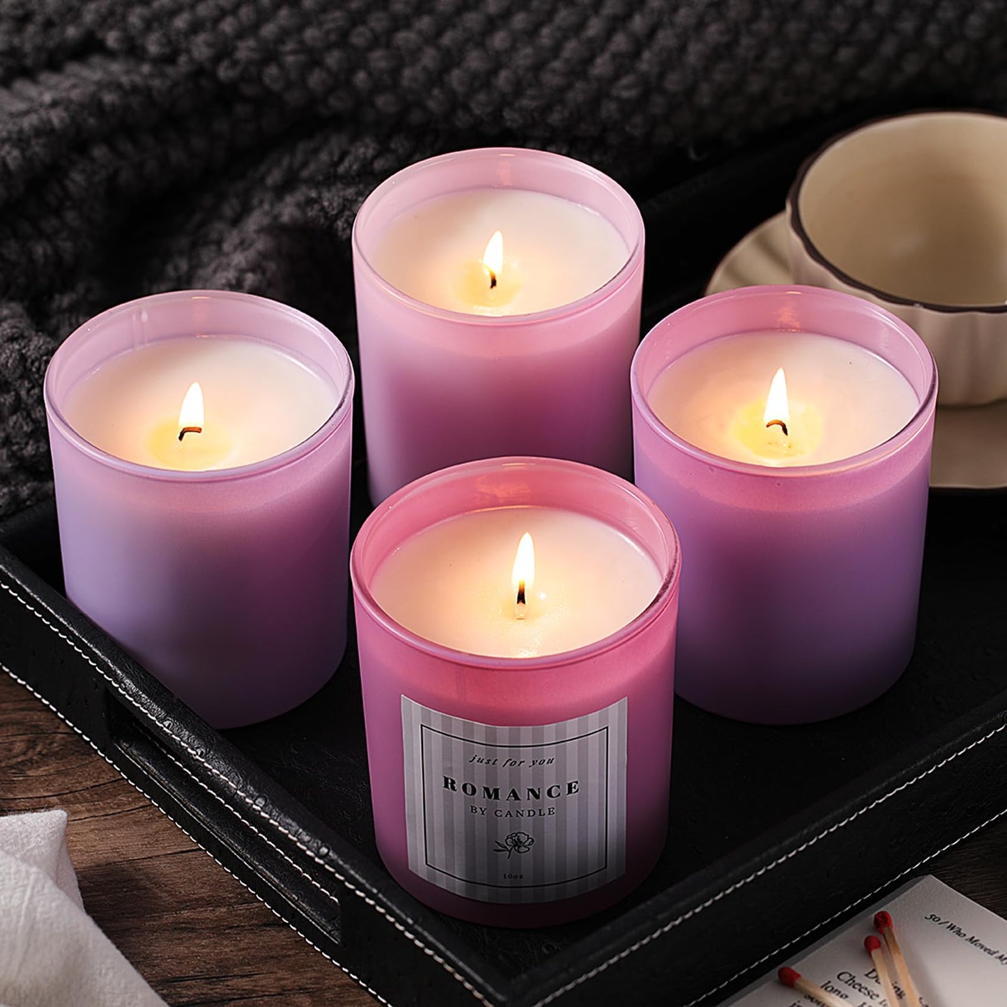 12Pcs Assorted Purple Candle Jars for Making Candles, 10oz Empty Candle Jars with Bamboo Lids and Labels, Glass Jars for Candle Making Supplies, Candle Containers for DIY Gifts