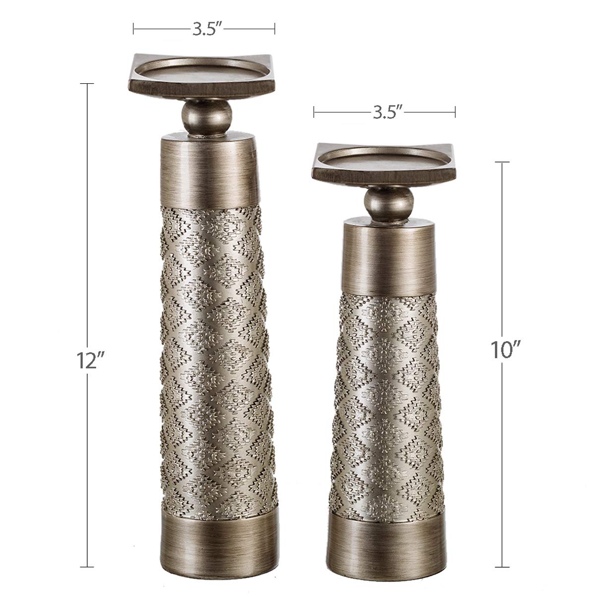 Creative Scents Dublin Silver Decorative Candle Holder Set of 2 - Home Decor Pillar Candle Stand, Coffee Table Mantle Decor centerpieces for Fireplace, Living or Dining Room Table, Gift Boxed