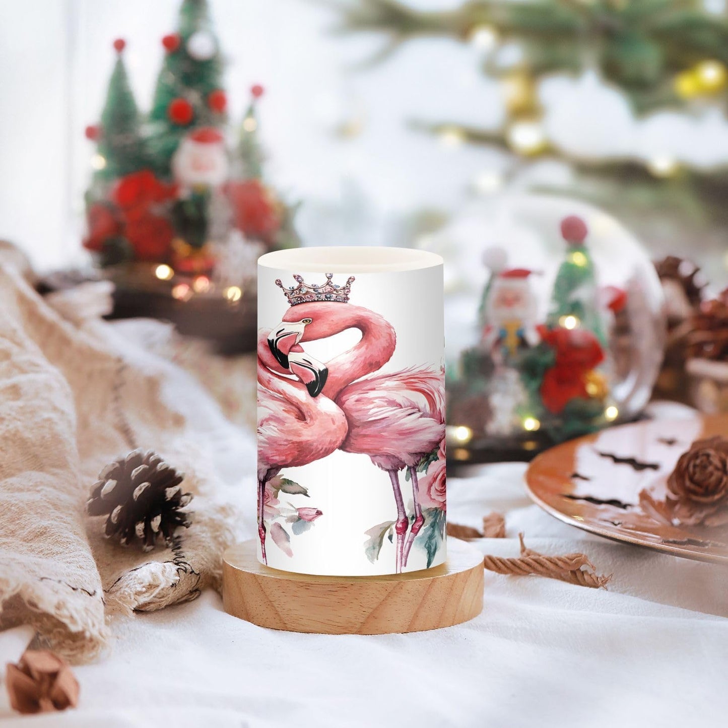 ALAZA Flickering Flameless Candles Flamingo Bird Rose Flower Battery Operated Candles with Remote Timer LED Pillar Votive Candles Set of 2 for Holiday Decor