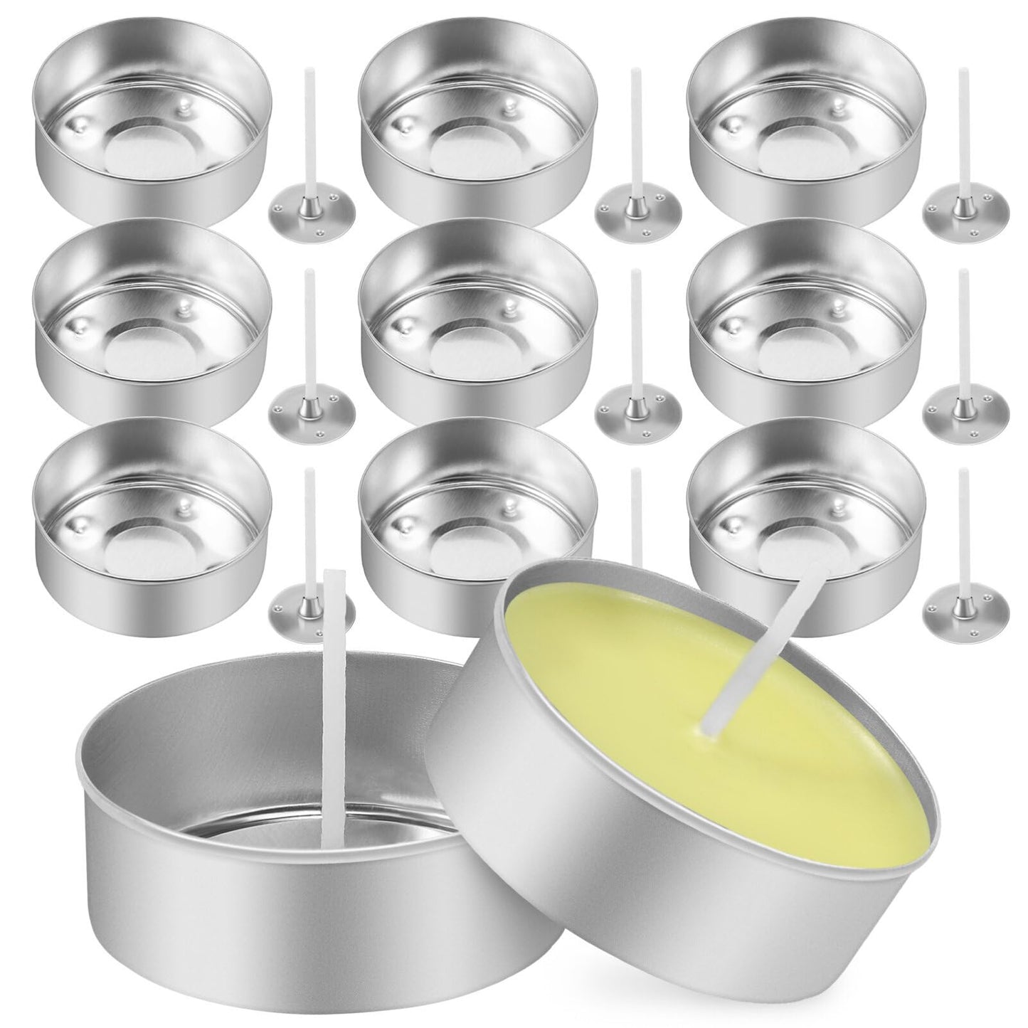 Operitacx 150 Pcs Aluminum Tea Light Cups & 150 Candle Wicks - Empty Metal Tins and Wax Containers for DIY Candle Making Supplies