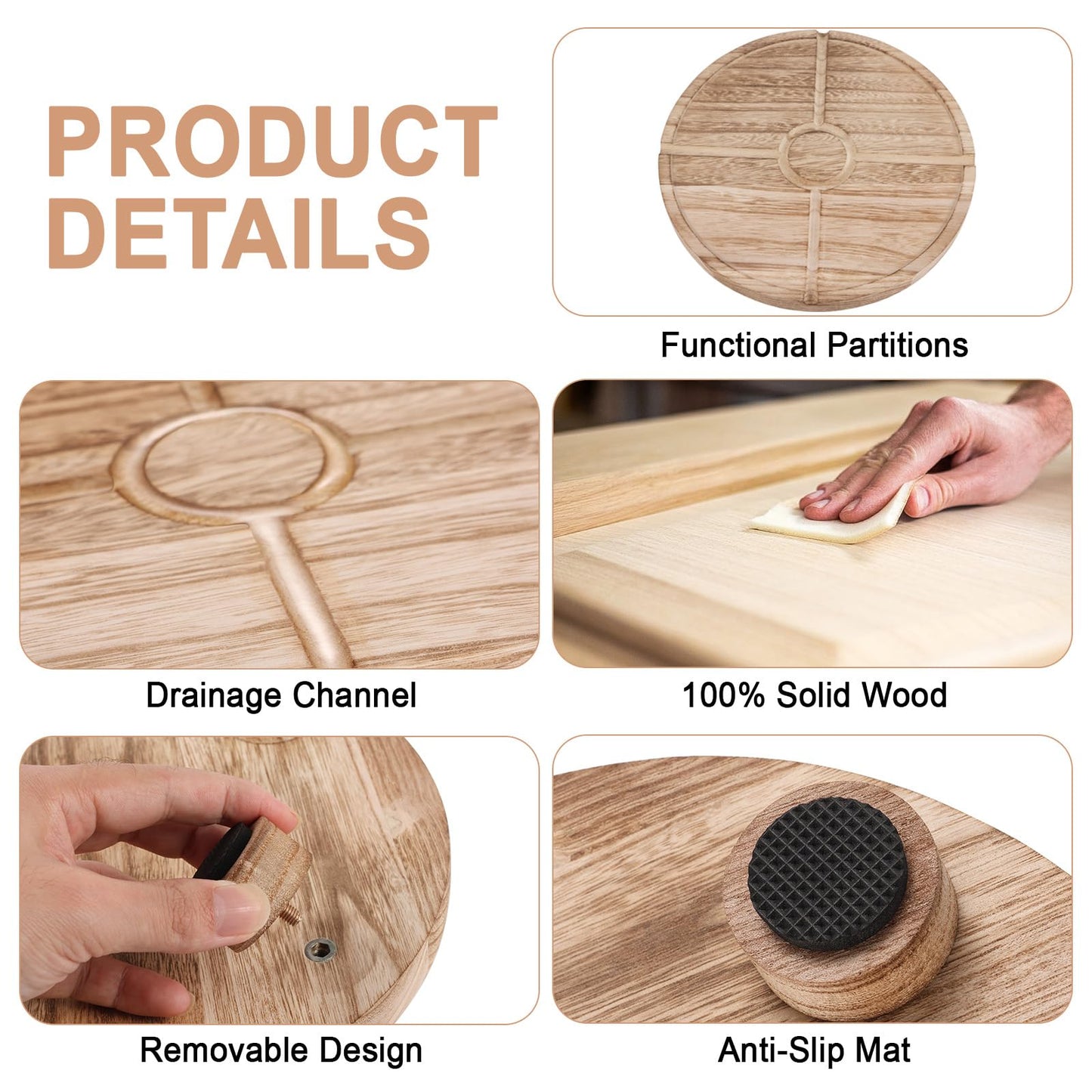 10'' Round Wooden Tray Pedestal Stand, Farmhouse Bathroom Decor Riser for Soap Dispenser, Perfume, Candle, 10'', Light Brown