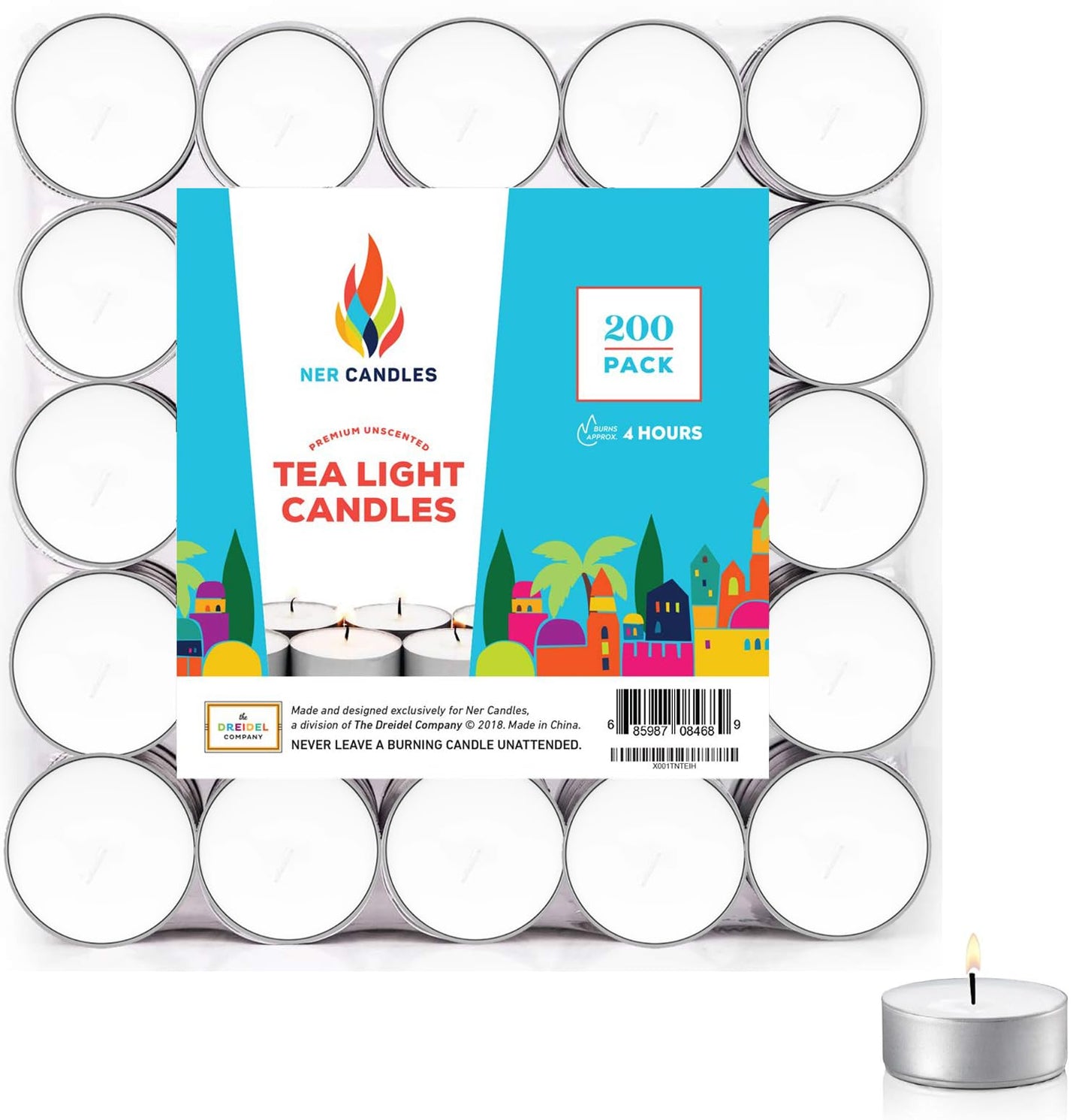 Ner Candles White Unscented Tea Lights- Smokeless, Drip Less, Long Lasting Flames- Center Pieces for Dinners and Events- European Wax Flame- Bulk Pack (200 Candles)
