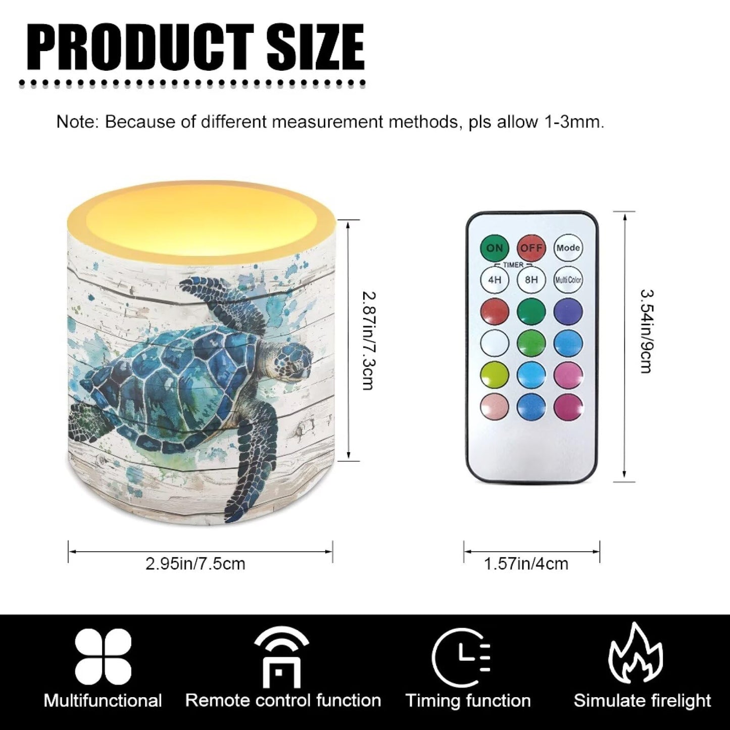 NETILGEN Sea Turtle Flameless Candles with Remote Timer Pack of 4 Battery Operated LED Pillar Candles 3 inch Realistic Flickering Flameless Candles Home Decor