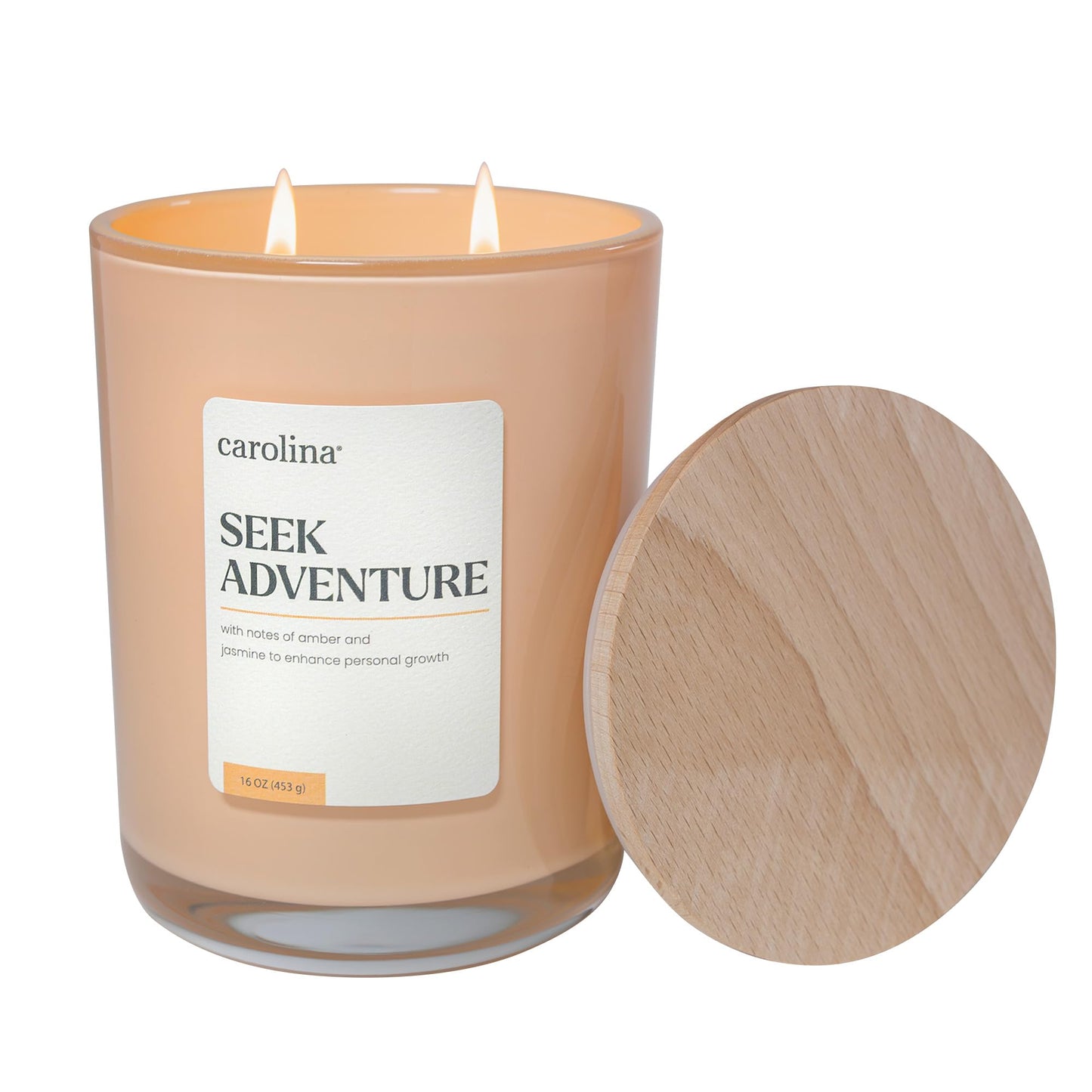 Carolina Seek Adventure Scented Candle, 16 oz Amber & Jasmine Scented, 2 Wick Wellness Relaxing Candle, 60H Burn Time, Ideal for Creating a Welcoming Home - Made in The USA