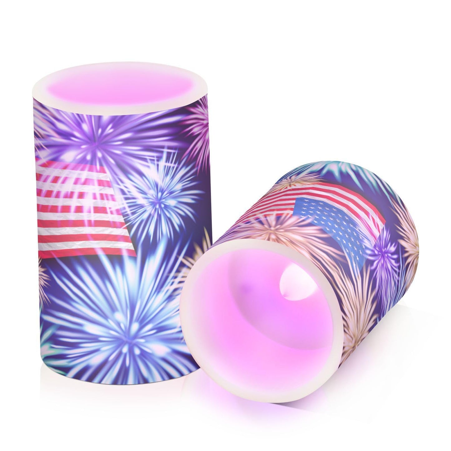 Eionryn American Flag Fireworks Flameless Candles Memorial Day Patriotic 4th Of July Battery Operated LED Candles with Remote Timer Electric Candles for Home Party Decor 2pcs