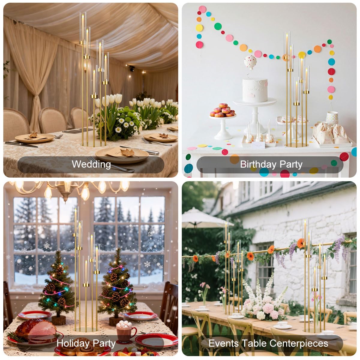 2PCS Floor Candle Holders for Wedding,Tall Arcylic Candelabra Centerpiece for Tables Candelabra 5 Arm for Party Christmas Concert Fit LED Candle Prom Entrance Decorations candelabros navideños
