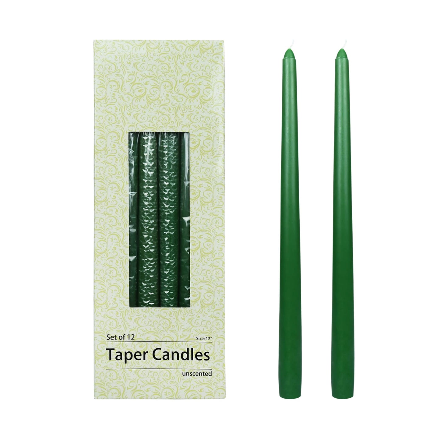 Zest Candle 12-Piece Taper Candles, 12-Inch, Hunter Green