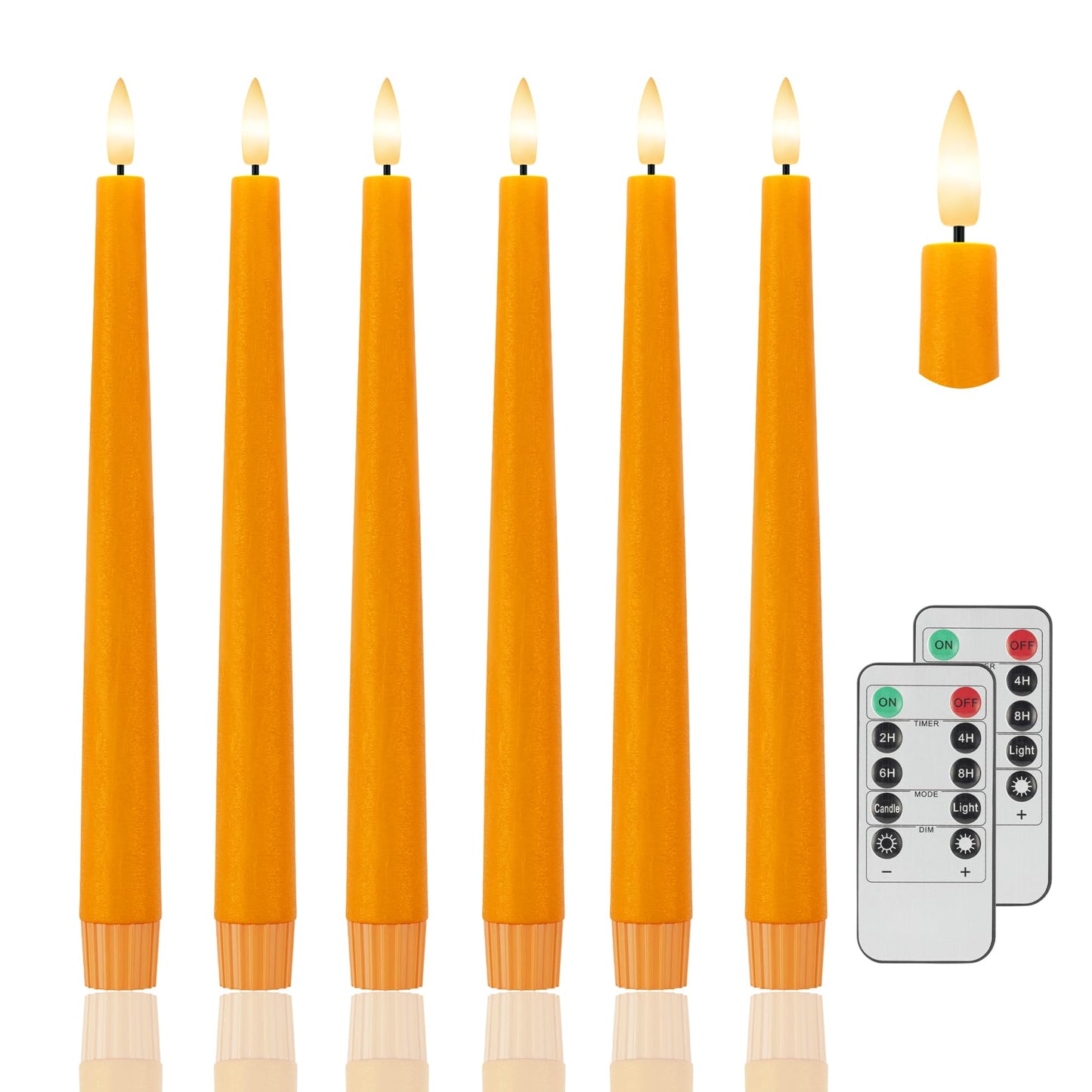 Orange Flameless Taper Candles, 9.6" Halloween Battery Operated Candles with Two Remote, Real Wax Fall Led Candlesticks, Flickering Flameless Candle for Fall, Thanksgiving, Harvest, Halloween, 6 Pack