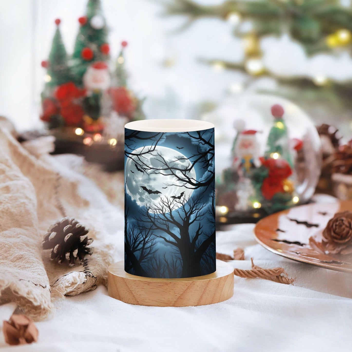 ALAZA Halloween Scary Night Bat Flickering Flameless Candles Battery Operated with Remote Timer,Tea Light Candles LED Pillar Votive Candles Set of 2 for Outdoor Indoor Decorations