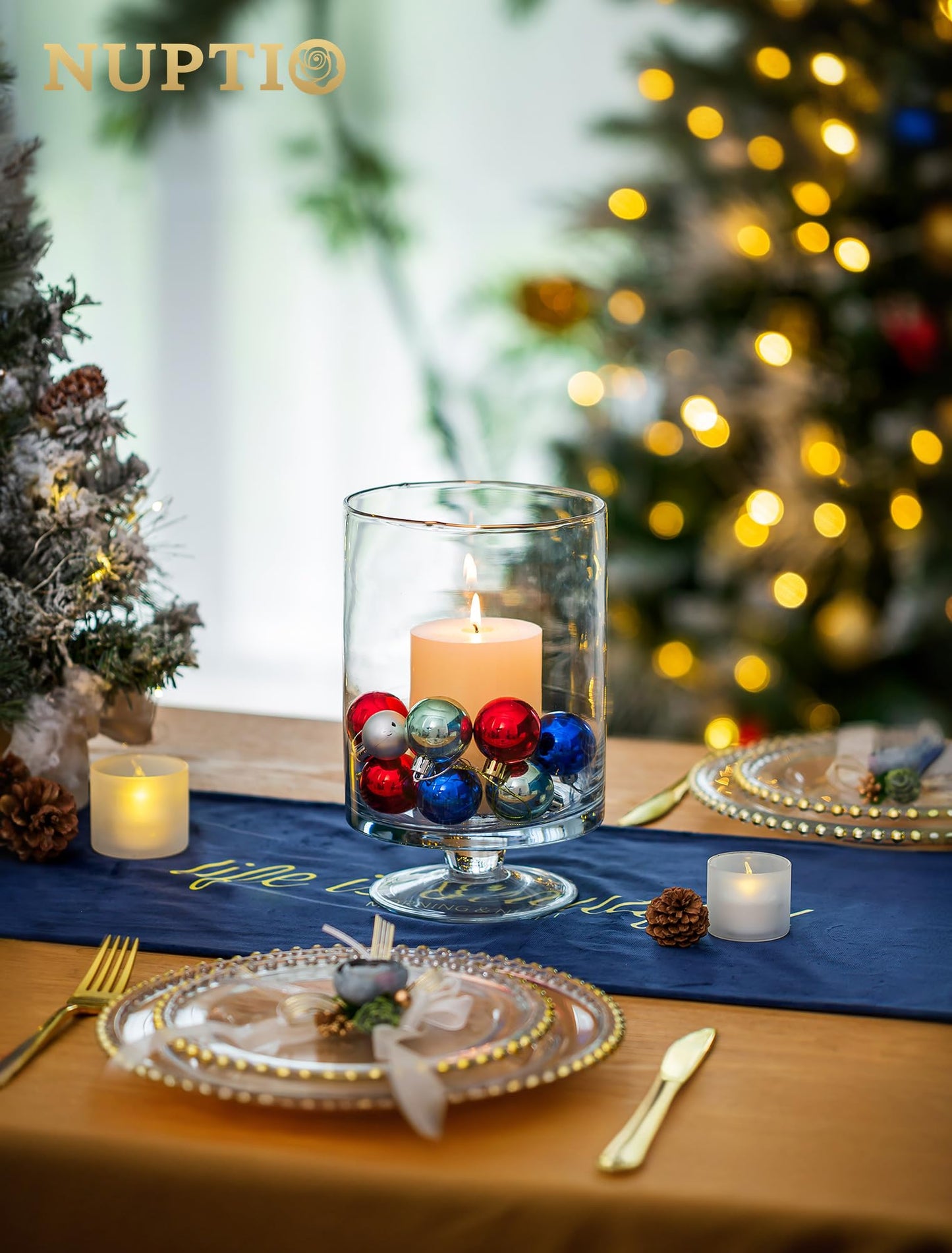 Glass Candle Holder for Pillar Candles - Large Glass Vases for Table Decoration, Clear Hurricane Candle Holder for Wedding Christmas Halloween Party Centerpiece Dining Room Decor, Gifts for Women